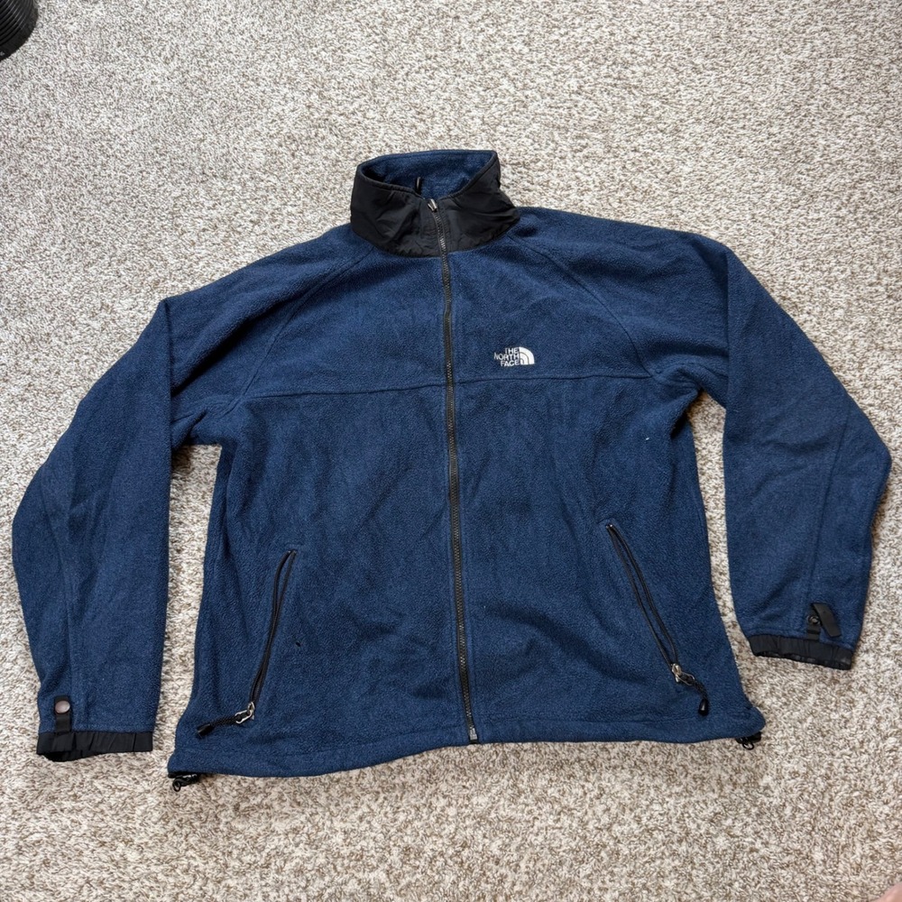 The North Face Fleece Jacket Men Large Blue Full Zip Mock Neck Pockets *Read Des